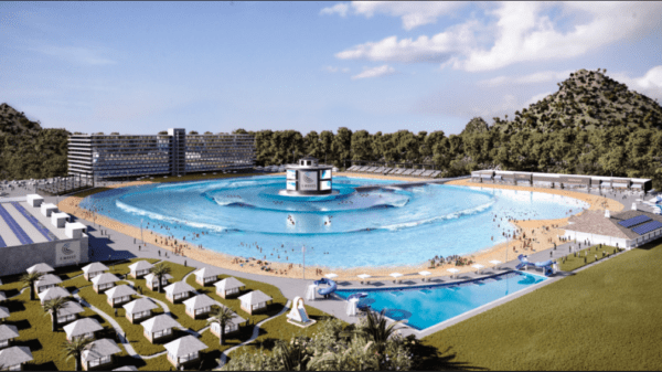 Artist impression of Surf Lakes XL new model designed for larger footprint catering large international event