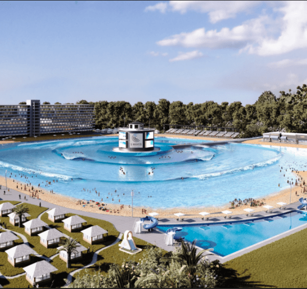 Artist impression of Surf Lakes XL new model designed for larger footprint catering large international event